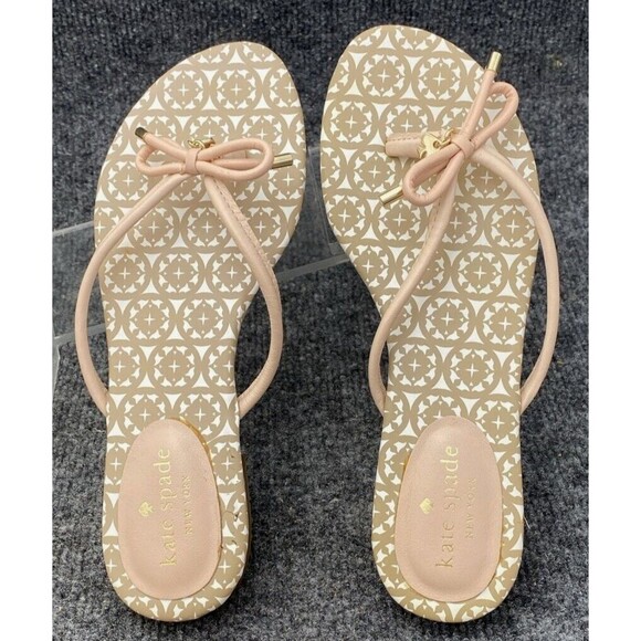 Kate Spade Sandals Women Size 6.5 Mistic Bow Flat Thong Pink Beige Flip Flop - Picture 3 of 8